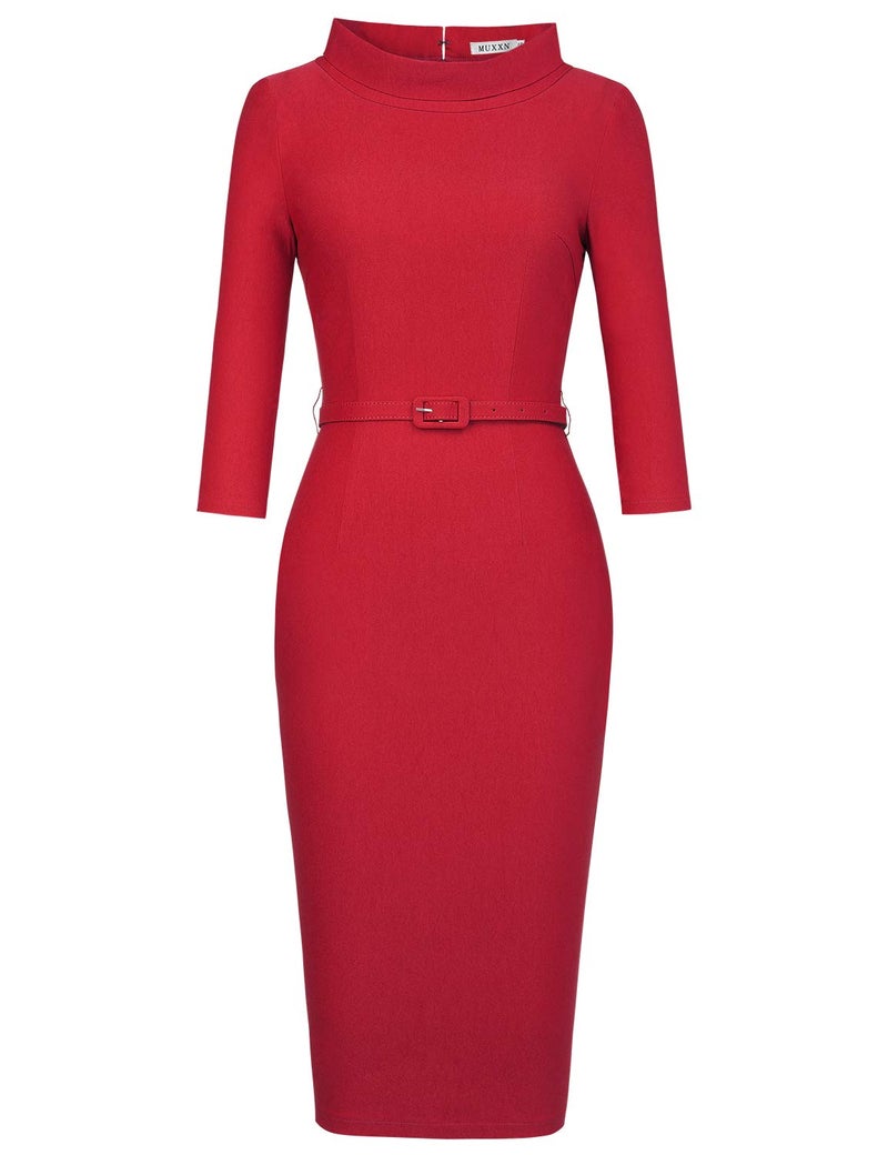 MUXXN Ladies Elegant Sweetheart Neckline Spring Garden Party Picnic Pencil Dress (Red L) - Image 3